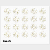 Sticker Rond Or, M. & Mme Elegant Script Mariage (Feuille)