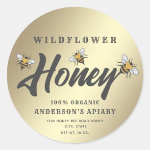 Sticker Rond Or Moderne coeur miel abeille pot de miel