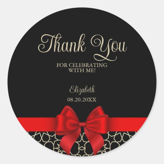 Sticker Rond Or Moderne Égypte Géométrique Rouge Ruban Merci No (Devant)