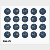 Sticker Rond Or Moderne Script 60e Fête d'Anniversaire Bleu Mar (Feuille)