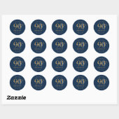Sticker Rond Or Moderne Script 90e Anniversaire Fête Bleu Nuit (Feuille)