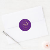 Sticker Rond Or Moderne Script 90e Anniversaire Violet (Enveloppe)