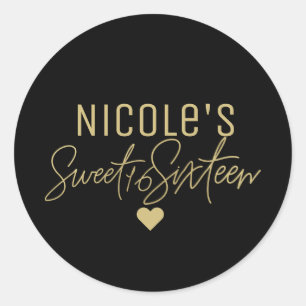 Sticker Rond Or Moderne Script SWEET 16 Personnalisable Toute C