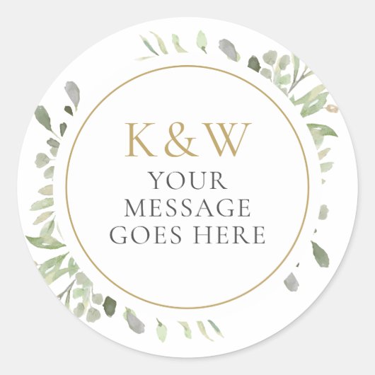 Sticker Rond Or Monogramme Aquarelle Mariage de verdure (Devant)