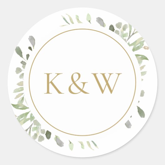 Sticker Rond Or Monogramme Aquarelle Mariage de verdure (Devant)