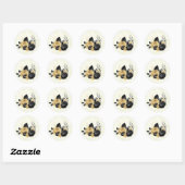 Sticker Rond or & noir floral merci mariage (Feuille)