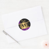 Sticker Rond Or pourpre et monogramme noir (Enveloppe)