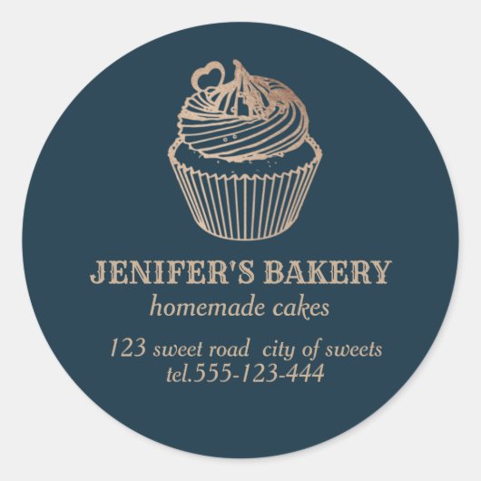 Sticker Rond Or rose cupcakes et sucreries maison (Devant)