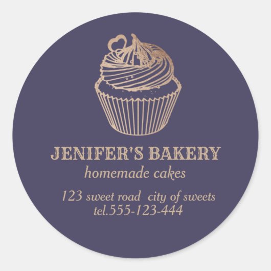 Sticker Rond Or rose cupcakes et sucreries maison Classic Rou (Devant)
