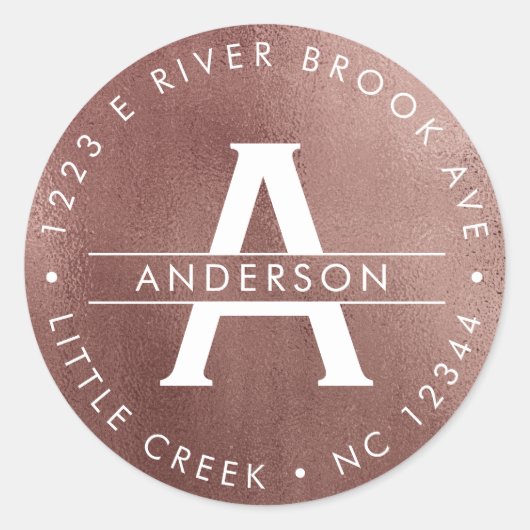Sticker Rond Or Rose | Elegant Moderne Monogramme Adresse de re (Devant)