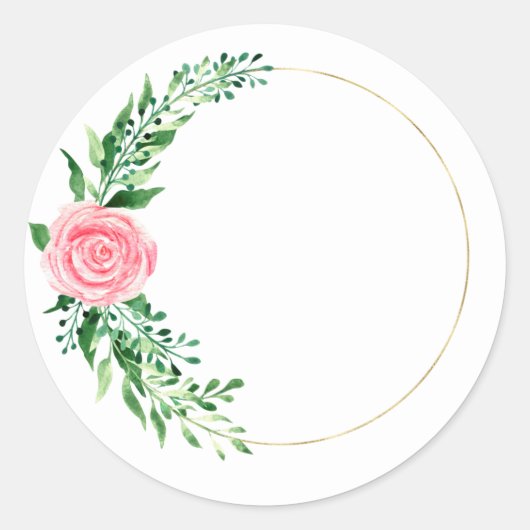 Sticker Rond Or Rose Floral Aquarelle Élégant  (Devant)