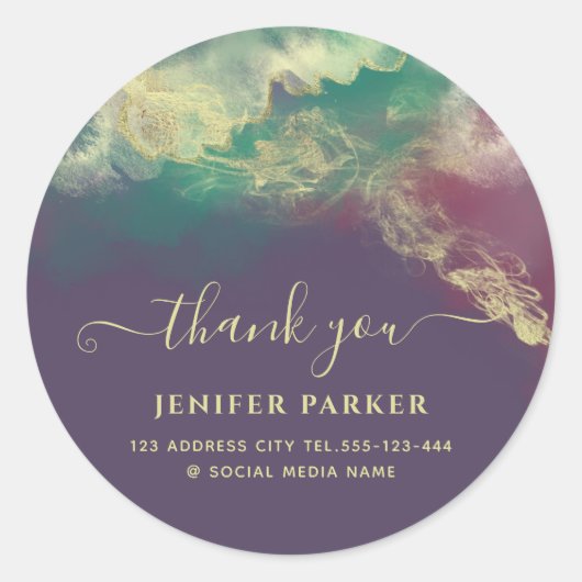 Sticker Rond Or vert émeraude aquarelle écriture merci  (Devant)