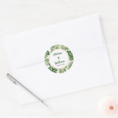 Sticker Rond Or vert feuille tropical Enregistrer le mariage de (Enveloppe)