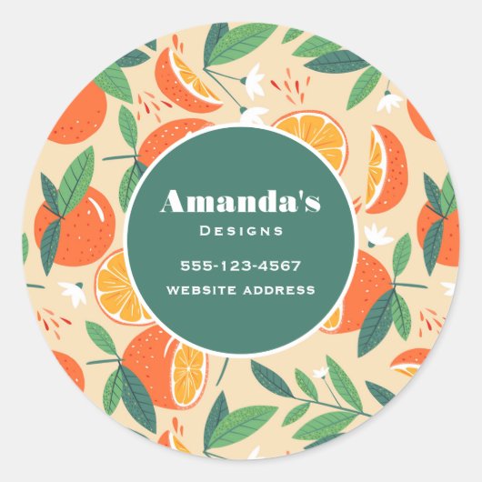 Sticker Rond Orange Agrumes Fruit Retro Motif (Devant)