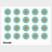 Sticker Rond Orange & Aqua Mariage Floral moderne (Feuille)