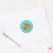 Sticker Rond Orange & Aqua Mariage Floral moderne (Enveloppe)