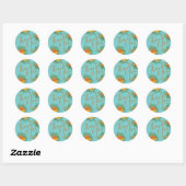 Sticker Rond Orange & Aqua Mariage Floral moderne (Feuille)