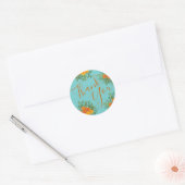 Sticker Rond Orange & Aqua Mariage Floral moderne (Enveloppe)