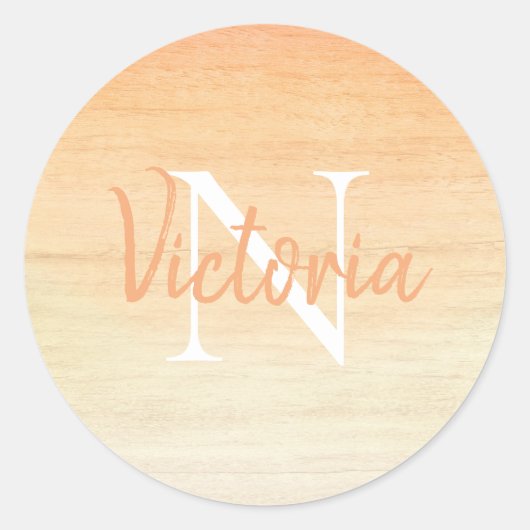 Sticker Rond Orange Aquarelle Monogramme Nom Script (Devant)