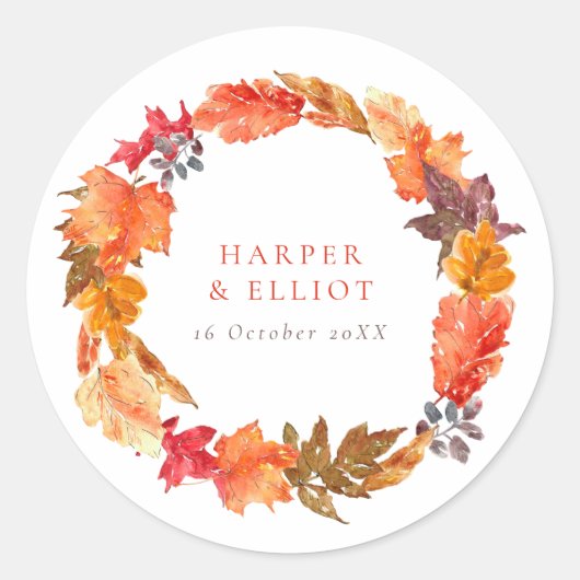 Sticker Rond Orange Automne laisse Mariage de automne de couron (Devant)