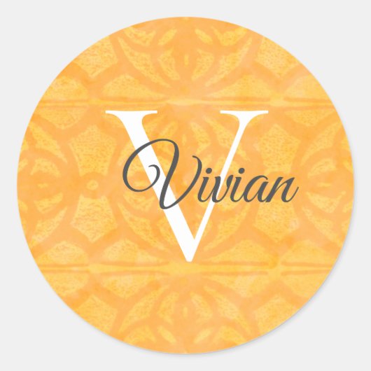 Sticker Rond Orange Avec Nom De Monogramme Blanc (Devant)