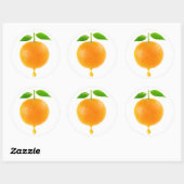 Sticker Rond Orange avec une goutte de jus (Feuille)