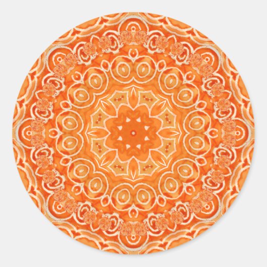 Sticker Rond Orange Batik Aquarelle Mandala (Devant)
