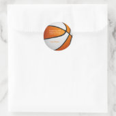 Sticker Rond orange blanc basket filles fête merci (Sac)