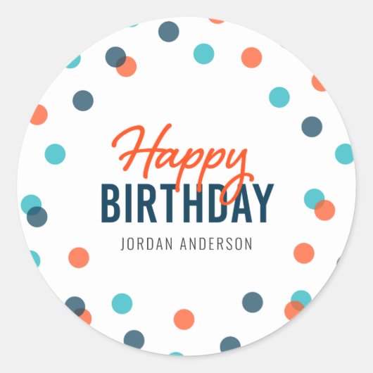 Sticker Rond Orange bleu foncé Confetti Joyeux anniversaire (Devant)