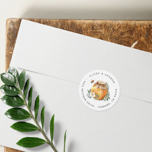 Sticker Rond Orange Blossom Honey Bee Couples Retour Adresse