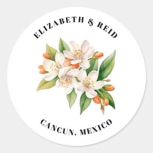 Sticker Rond Orange Blossoms & Jasmine Blooms Mariage (Devant)