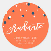 Sticker Rond Orange Blue Confetti Graduate Graduate (Devant)