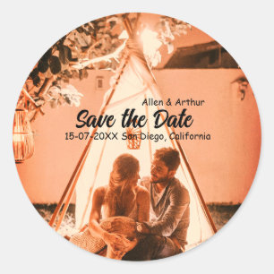 Sticker Rond orange boho sauvegarder la date QR ajouter nom du