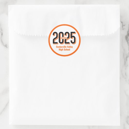 Sticker Rond Orange Bold ombragé numérique Classe de 2025 (Sac)