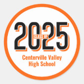 Sticker Rond Orange Bold ombragé numérique Classe de 2025 (Devant)