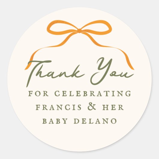 Sticker Rond Orange Bow Simple Thank You (Devant)