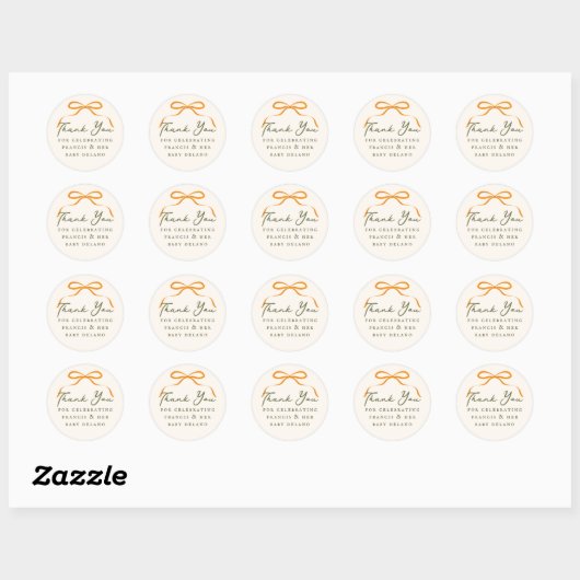 Sticker Rond Orange Bow Simple Thank You (Feuille)
