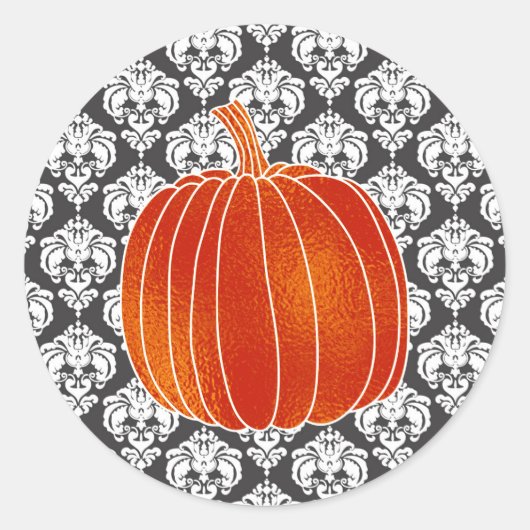 Sticker Rond Orange brillant Citrouille d'automne gris blanc Da (Devant)