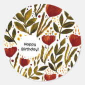 Sticker Rond Orange Brûlé Joyeux Anniversaire Botanique (Devant)