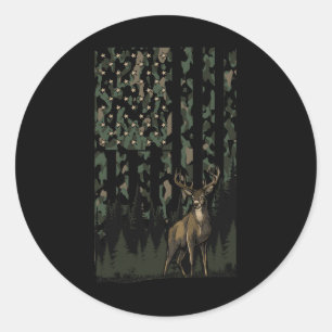 Sticker Rond Orange Camo Deer Drapeau Américain Cadeaux De Chas