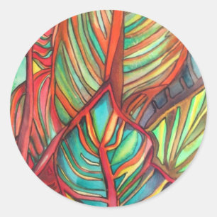 Sticker Rond Orange Canna feuille aquarelle art original