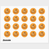 Sticker Rond Orange Cartoon Jack-o'-lantern Citrouille Hallowee (Feuille)