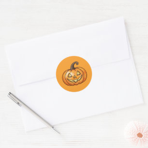 Sticker Rond Orange Cartoon Jack-o'-lantern Citrouille Hallowee
