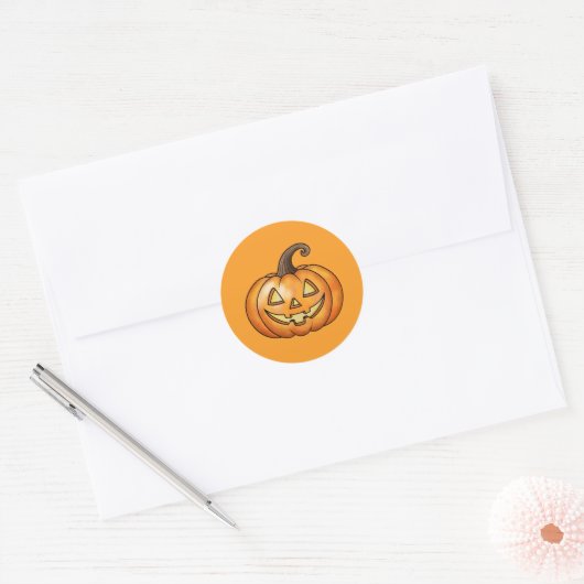 Sticker Rond Orange Cartoon Jack-o'-lantern Citrouille Hallowee (Enveloppe)