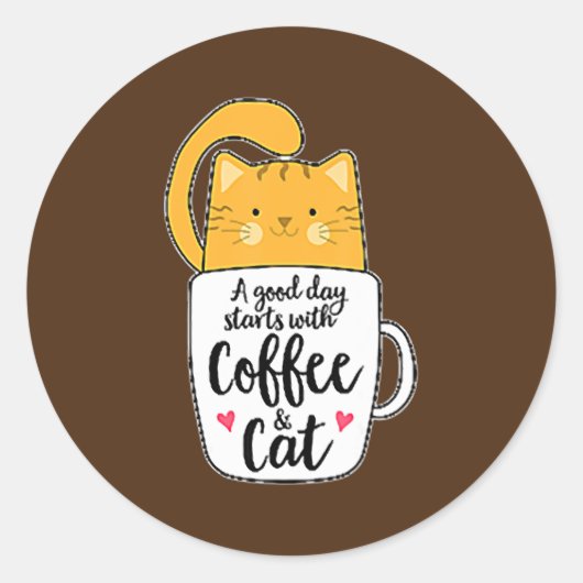 Sticker Rond Orange Cat Coffee Cute (Devant)