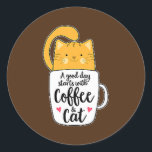 Sticker Rond Orange Cat Coffee Cute<br><div class="desc">Orange Cat Coffee Cute Gift. Perfect gift for your dad,  mom,  papa,  men,  women,  friend and family members on Thanksgiving Day,  Christmas Day,  Mothers Day,  Fathers Day,  4th of July,  1776 Independent day,  Veterans Day,  Halloween Day,  Patrick's Day</div>