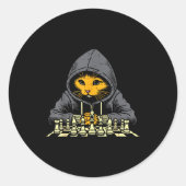 Sticker Rond Orange Cat Hoodie Playing Chess Game Cool Women Me (Devant)