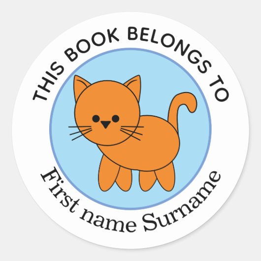 Sticker Rond Orange Chat Ce Livre Appartient À Personnalisé (Devant)