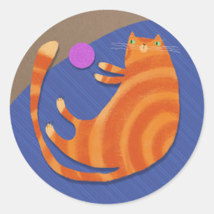 Sticker Rond Orange chat tabby avec jouet
