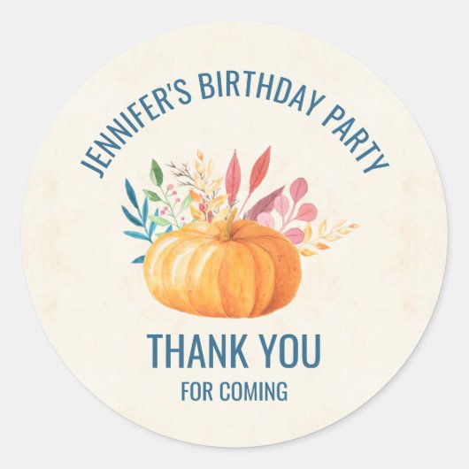 Sticker Rond Orange Citrouille d'aquarelle automne saison Merci (Devant)